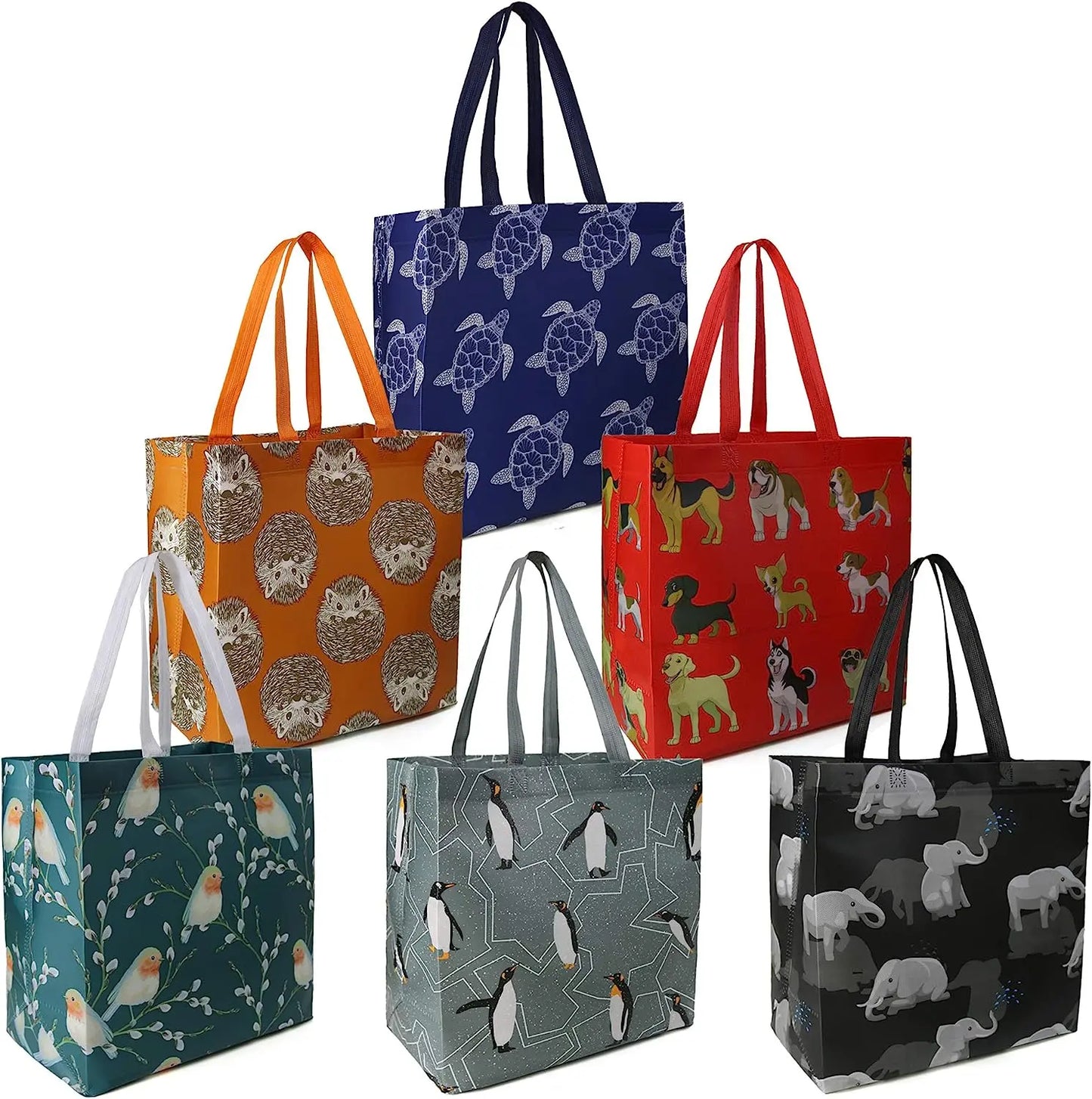 6 Pack Reusable Grocery Bags Lightweight Shopping Tote Bags with Long Handle Durable Portable Utility Bags for Groceries Supermarket Gift X-Large Foldable Cloth Bags Geometric Design