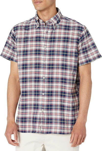 Brooks Brothers Men's Short Sleeve Button Down Cotton Madras Sport Shirt, Plaid