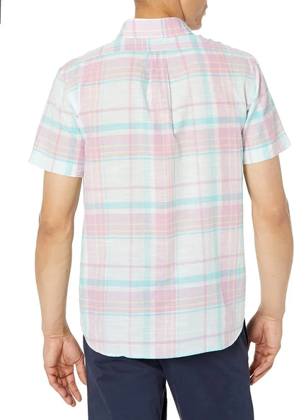 Brooks Brothers Men's Short Sleeve Button Down Cotton Madras Sport Shirt, Plaid