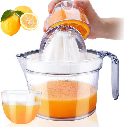 Citrus Juicer, Orange Lemon Manual Hand Squeezer, Anti-Slip Lid Rotation Reamer Lime Press, 17-Ounce Capacity, Transparent Black