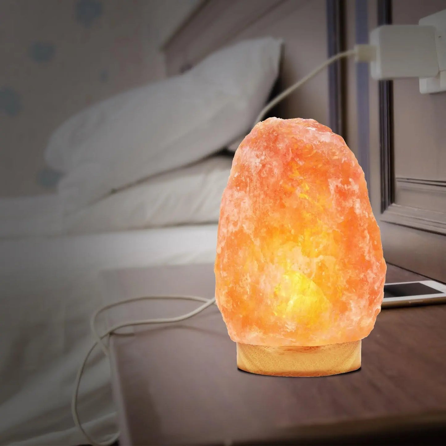 Himalayan Glow HS-1003 Himalayan Hand Carved Crystal Salt Lamp with Wooden Base, 6-7 LBS, Pink