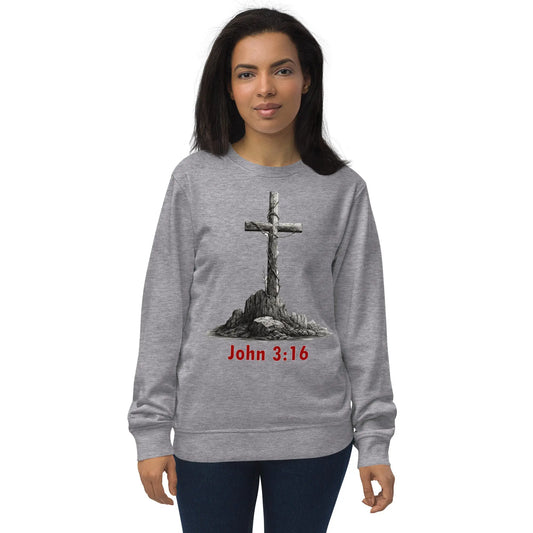 John 3:16 Old Rugged Cross Unisex Organic Sweatshirt