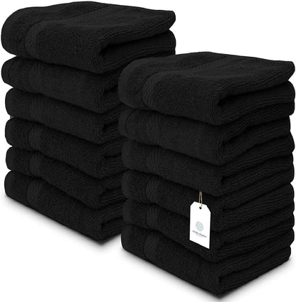 Luxury Spa Cotton Washcloths - Large Bathroom Towels | 12 Pack | White