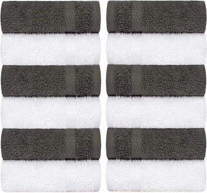 Luxury Spa Cotton Washcloths - Large Bathroom Towels | 12 Pack | White