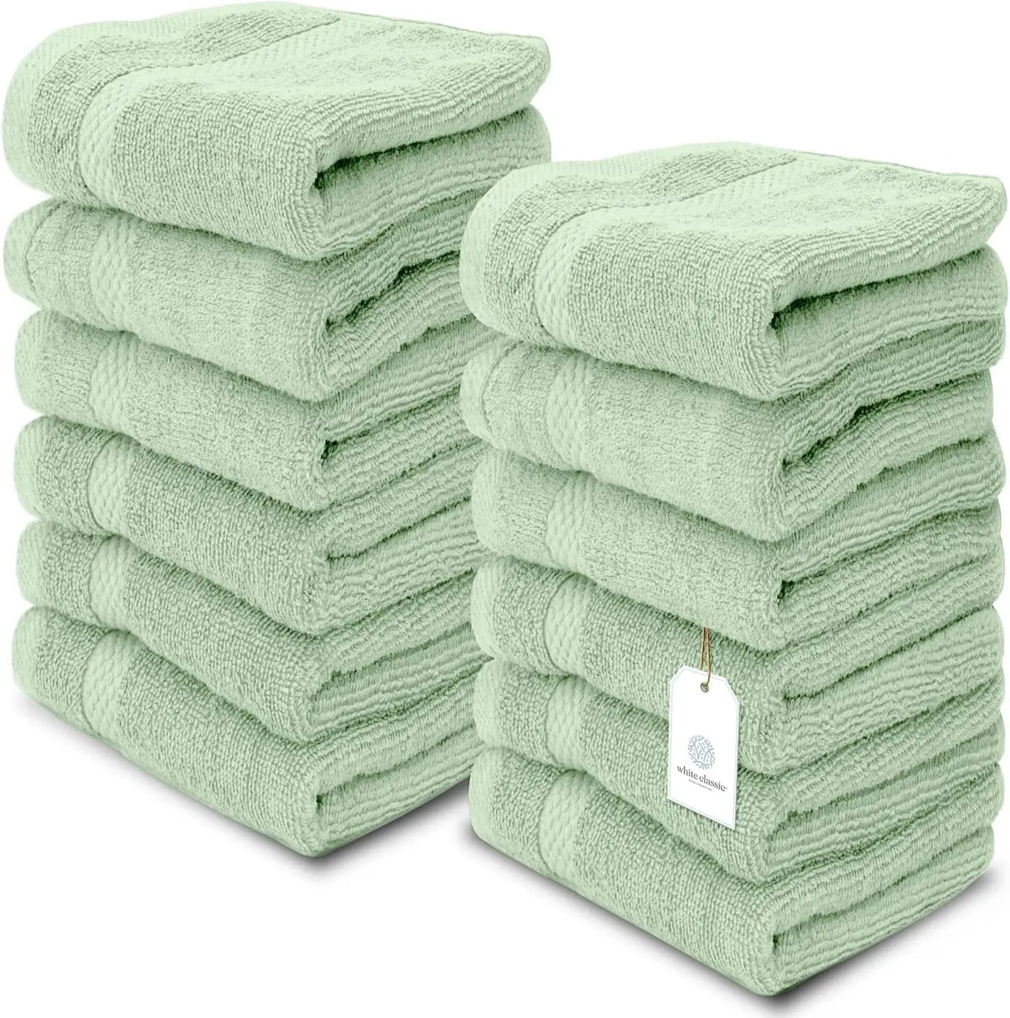 Luxury Spa Cotton Washcloths - Large Bathroom Towels | 12 Pack | White