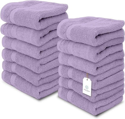 Luxury Spa Cotton Washcloths - Large Bathroom Towels | 12 Pack | White