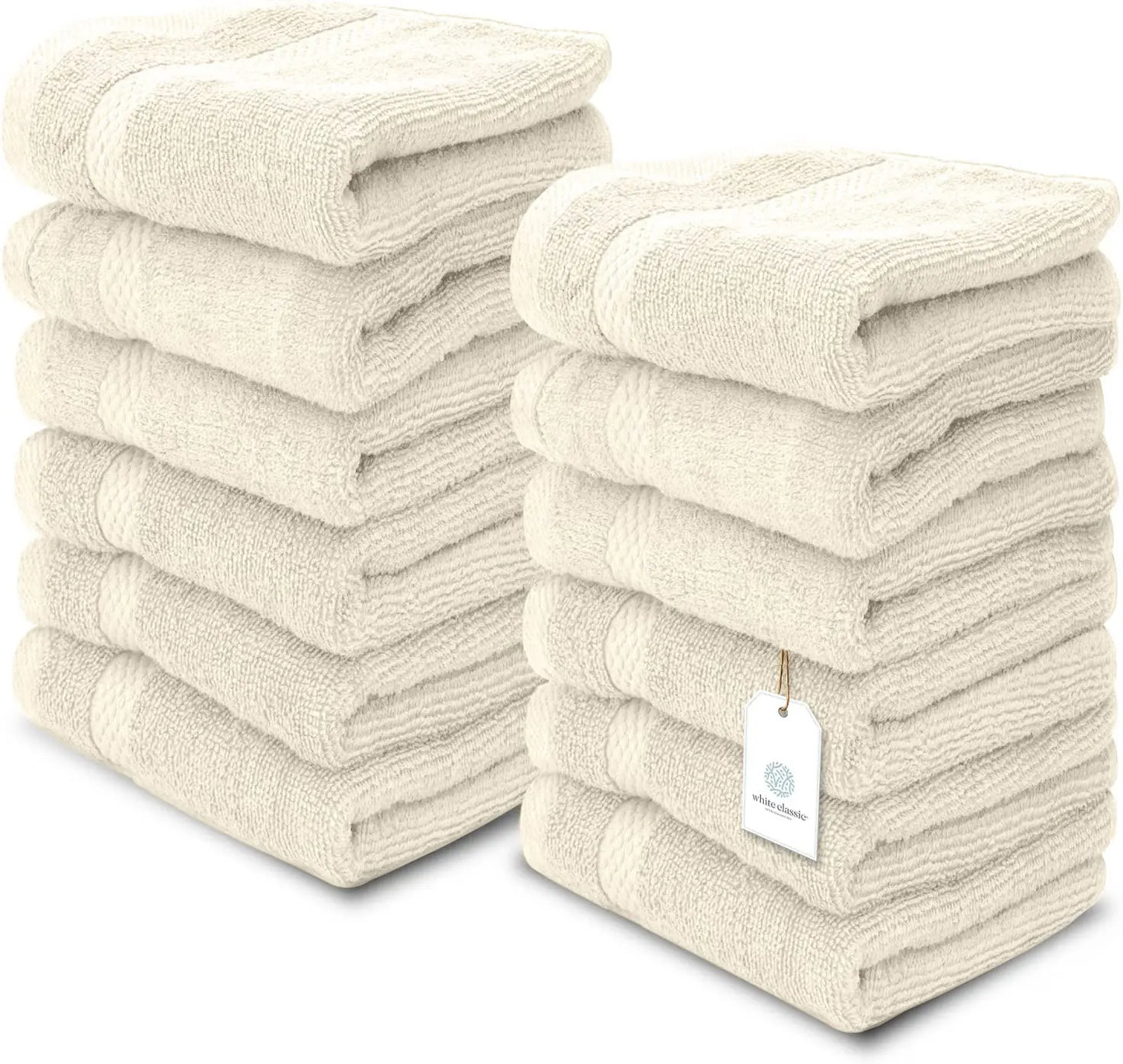 Luxury Spa Cotton Washcloths - Large Bathroom Towels | 12 Pack | White