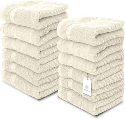 Luxury Spa Cotton Washcloths - Large Bathroom Towels | 12 Pack | White