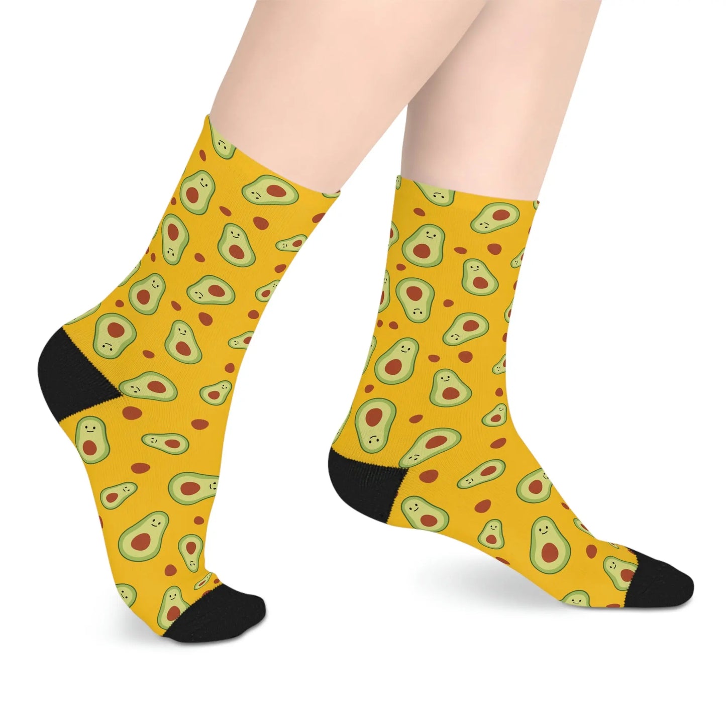 Mid-length Socks - Soft 100% Polyester - Avocado Print Printify