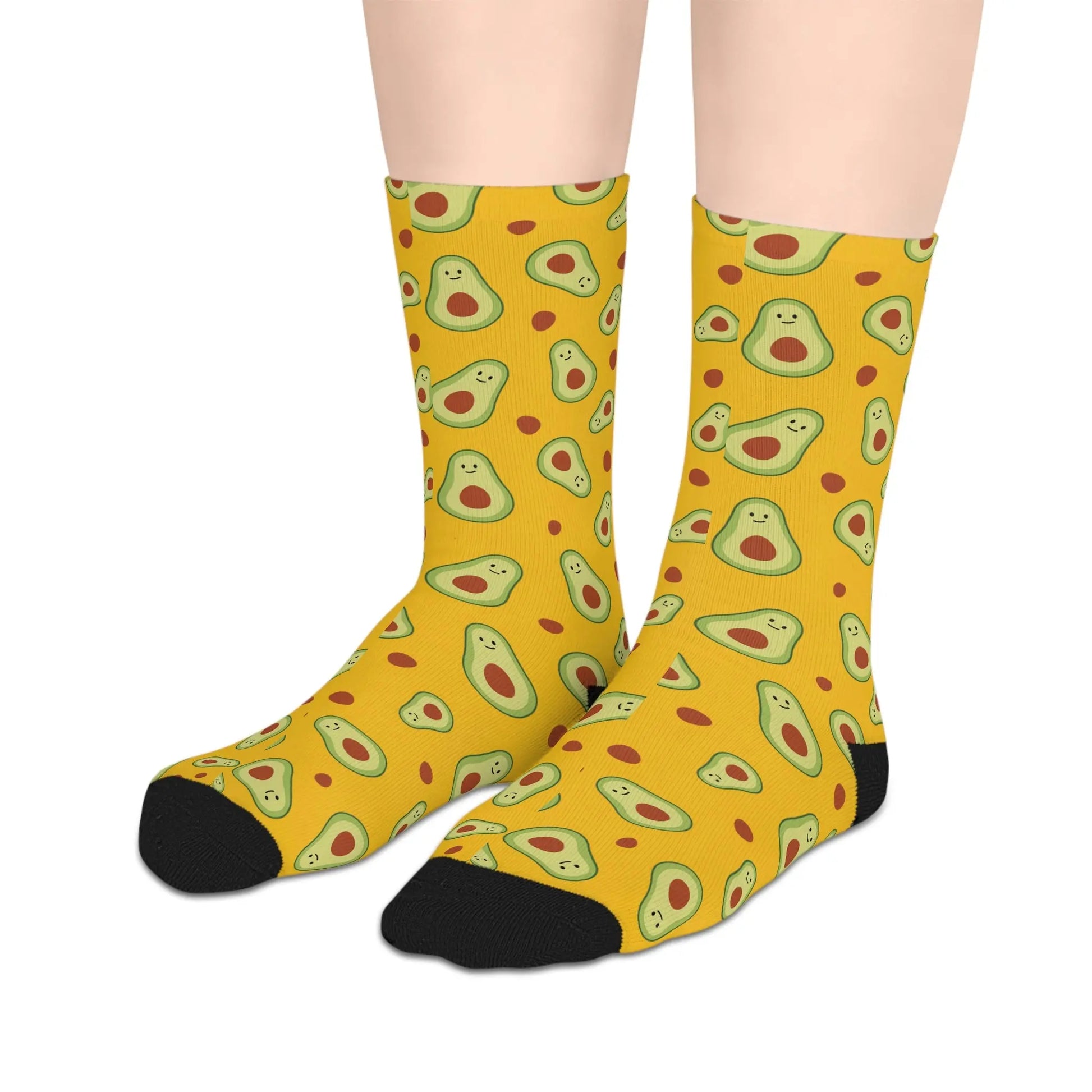 Mid-length Socks - Soft 100% Polyester - Avocado Print Printify