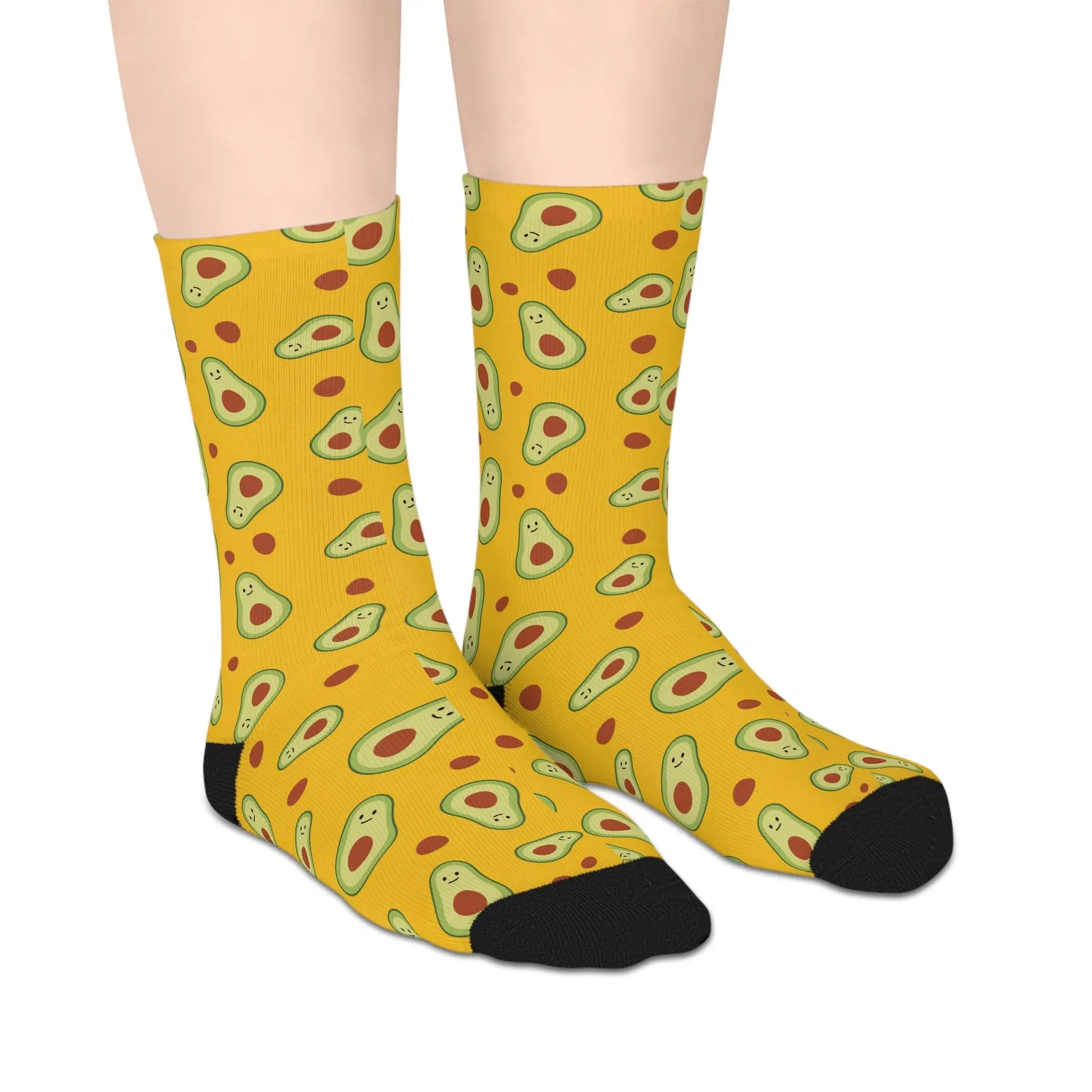 Mid-length Socks - Soft 100% Polyester - Avocado Print Printify