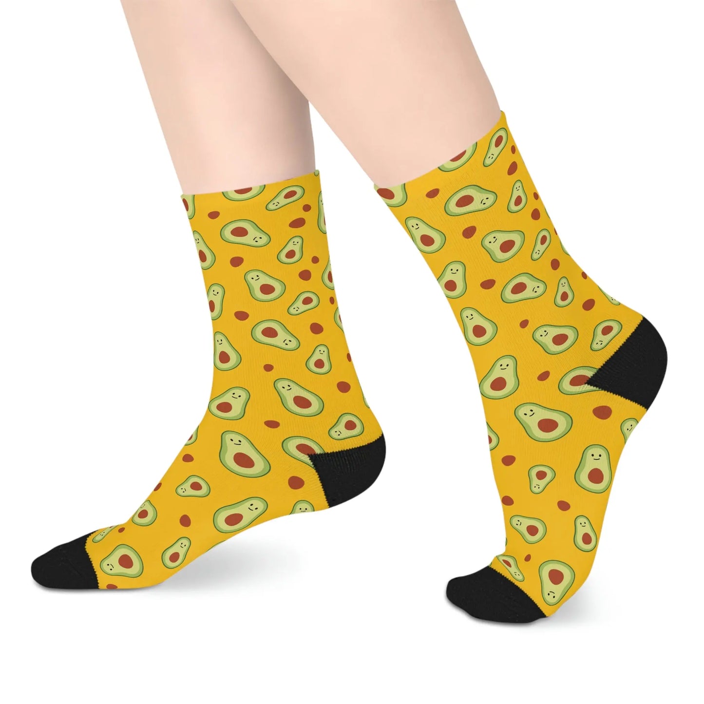 Mid-length Socks - Soft 100% Polyester - Avocado Print Printify