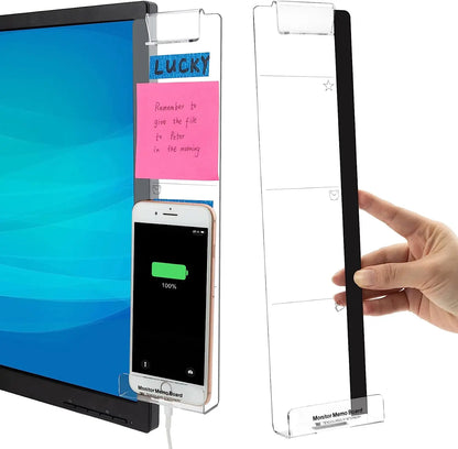 Office Desk Accessories 2pc Computer Monitor Memo Board Multifunction Message Board Transparent Creative Monitor Side Panel with Sticky Note Holder Phone Holder Suitable for Office Home Work Desk