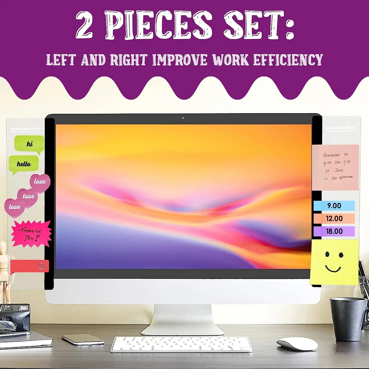 Office Desk Accessories 2pc Computer Monitor Memo Board Multifunction Message Board Transparent Creative Monitor Side Panel with Sticky Note Holder Phone Holder Suitable for Office Home Work Desk