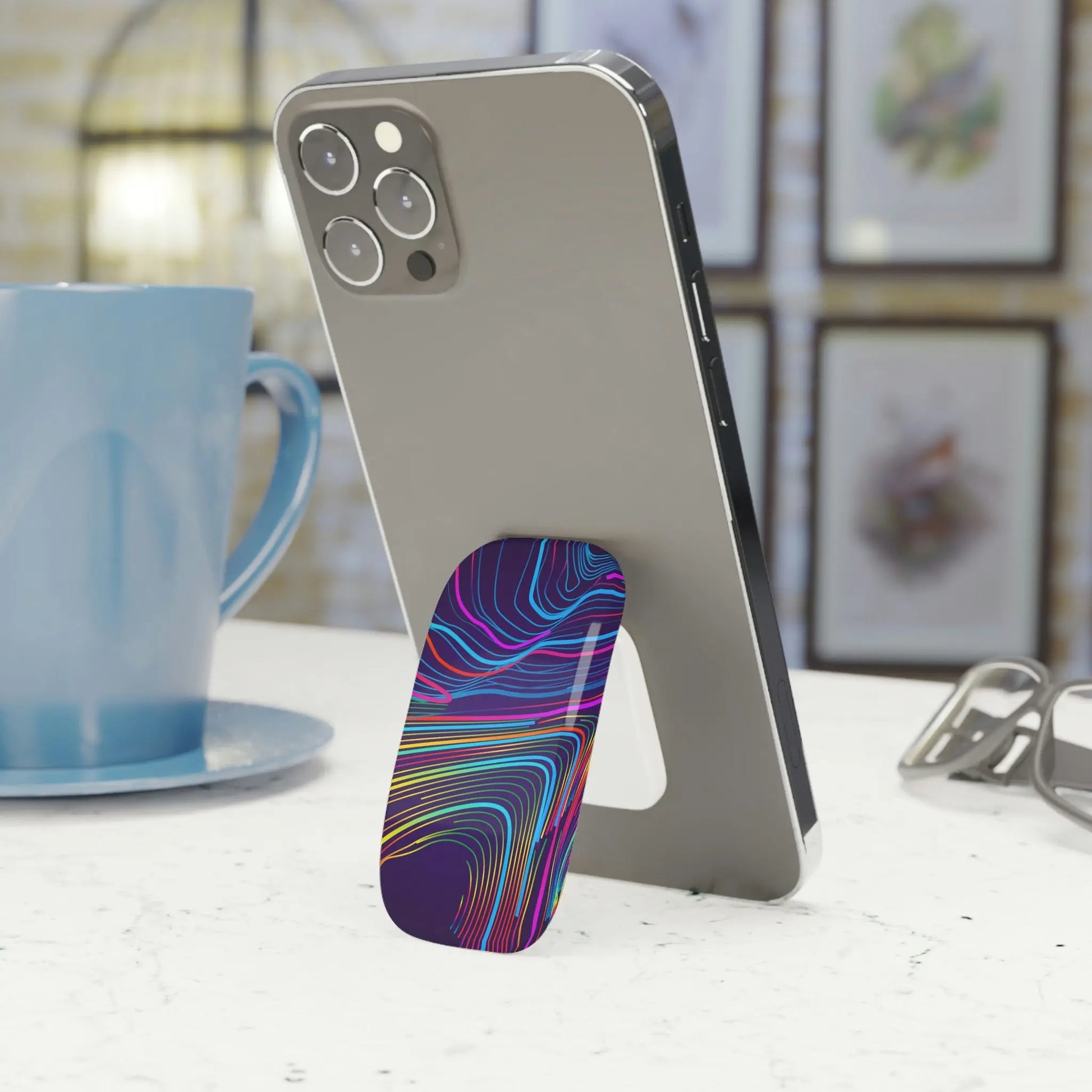 Phone Click-On Grip and Kickstand - Electric Rainbow Printify