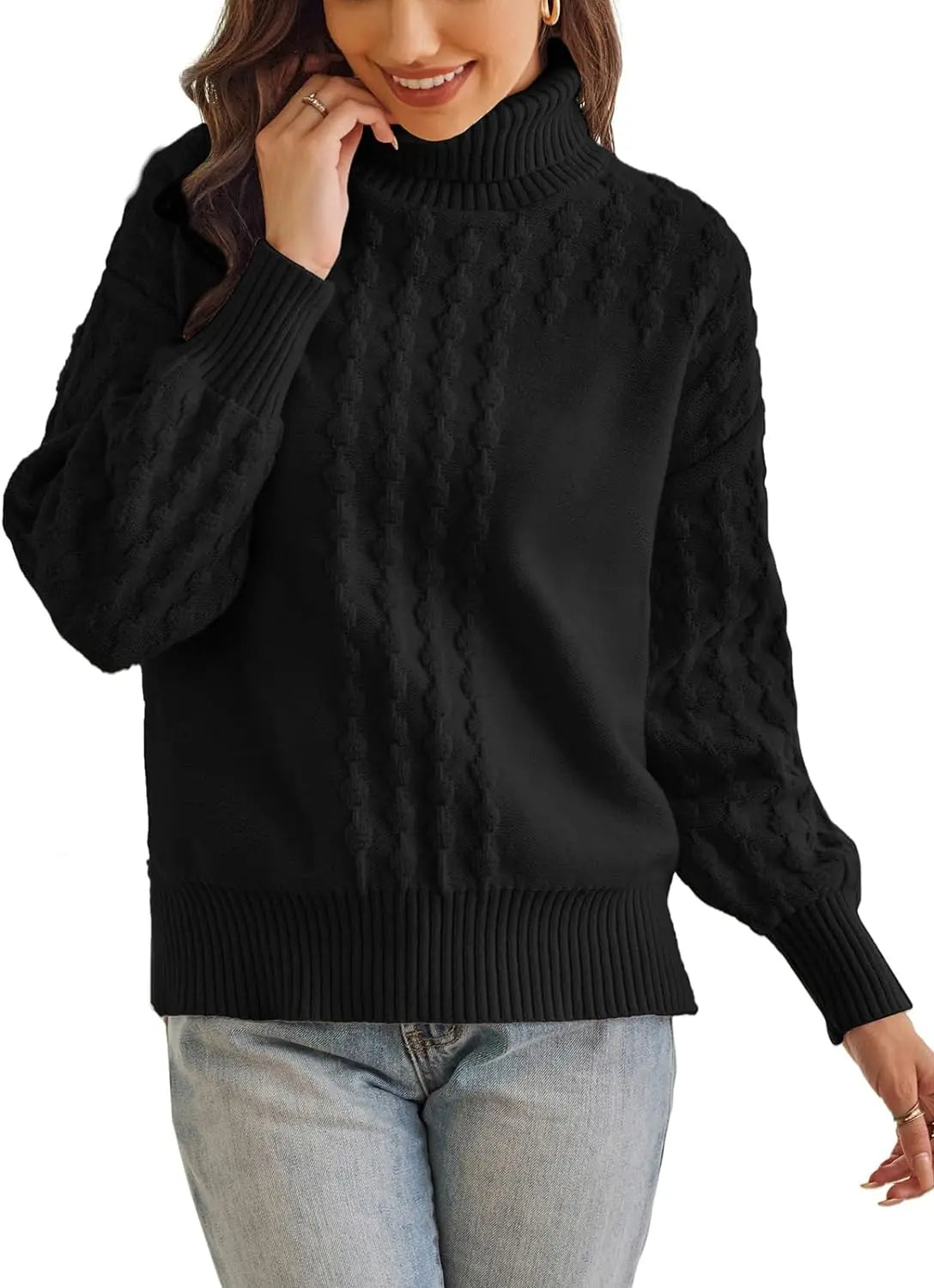 Textured Turtle Neck Pullover Sweater for Women