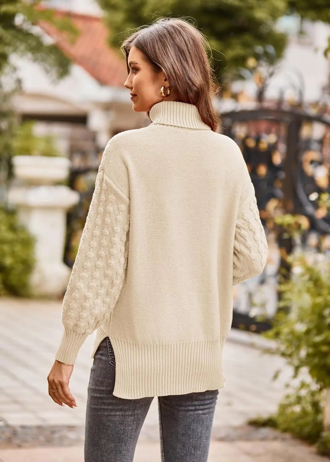 Textured Turtle Neck Pullover Sweater for Women