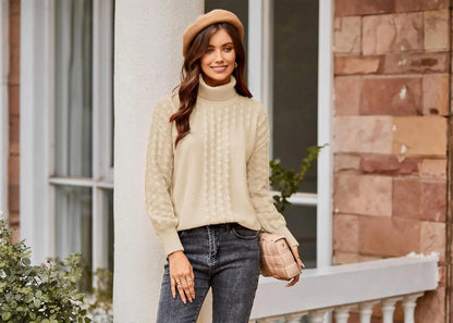 Textured Turtle Neck Pullover Sweater for Women