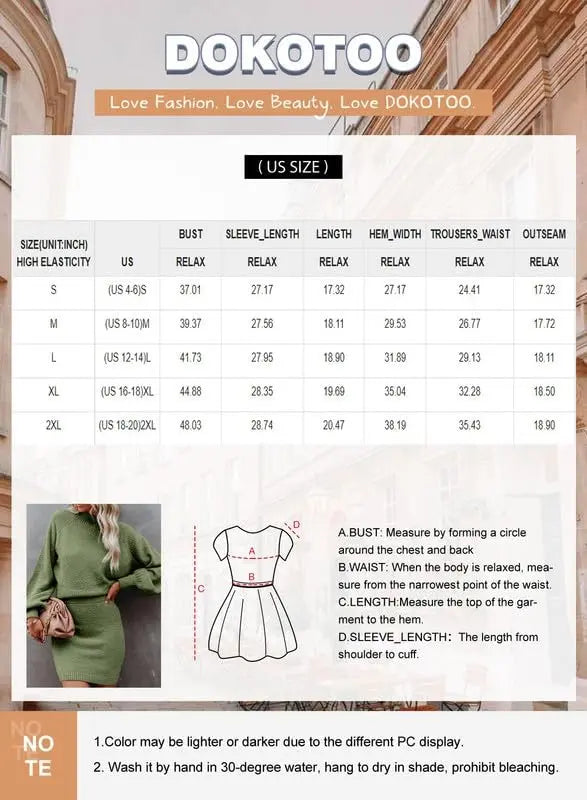 Women's 2 Piece Outfits Sweater Set Puff Long Sleeve Knit Cropped Top and Bodycon Skirt Dress