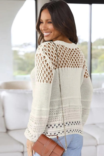 Women's Lantern Long Sleeve Sweater Top - Crewneck Crochet