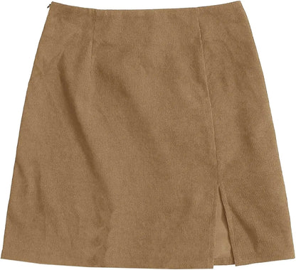 Women's Mid Waist Corduroy A-line Slim fit Button Casual Mini Skirt