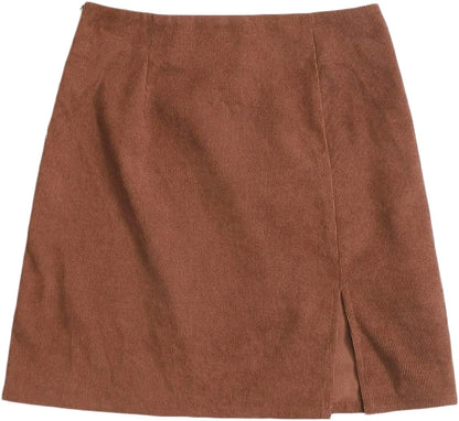 Women's Mid Waist Corduroy A-line Slim fit Button Casual Mini Skirt