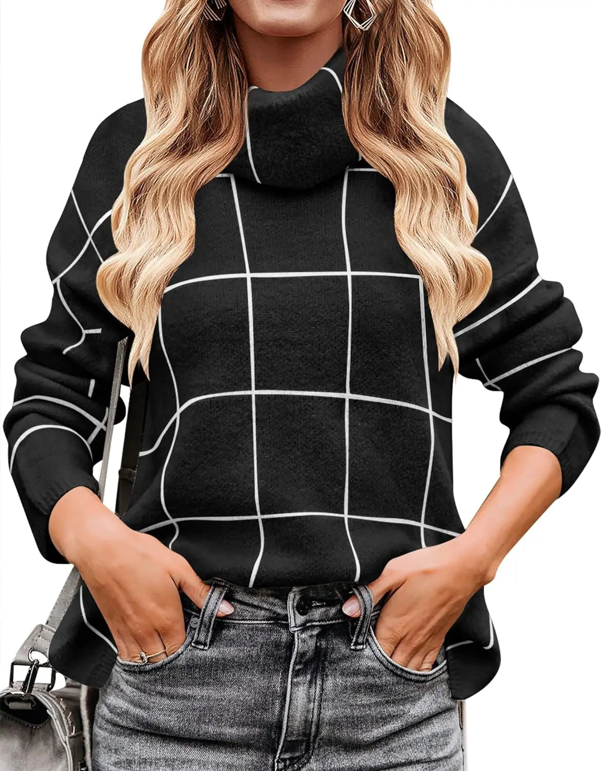 Women's Turtleneck Batwing Sleeve Oversized Chunky Knitted Pullover Sweater