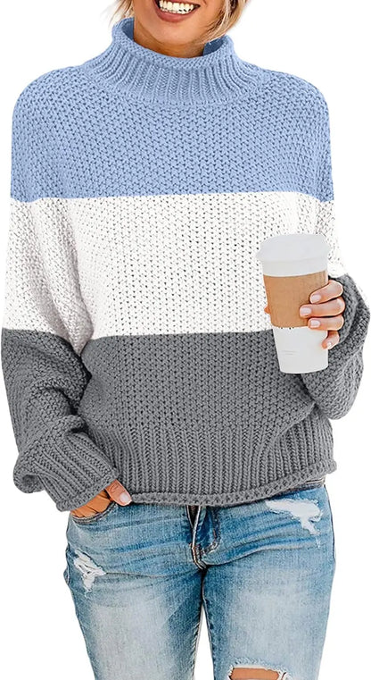 Women's Turtleneck Batwing Sleeve Oversized Chunky Knitted Pullover Sweater