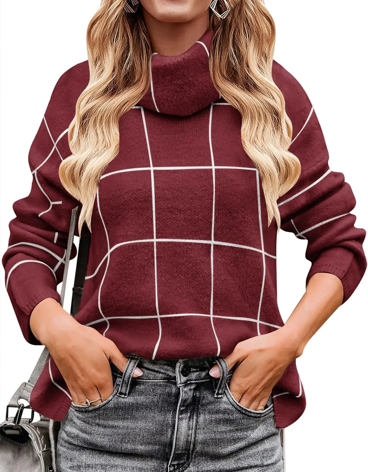 Women's Turtleneck Batwing Sleeve Oversized Chunky Knitted Pullover Sweater