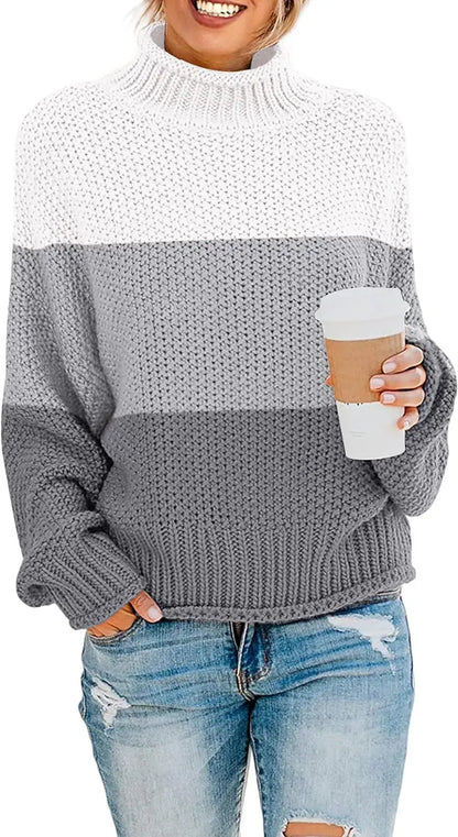 Women's Turtleneck Batwing Sleeve Oversized Chunky Knitted Pullover Sweater