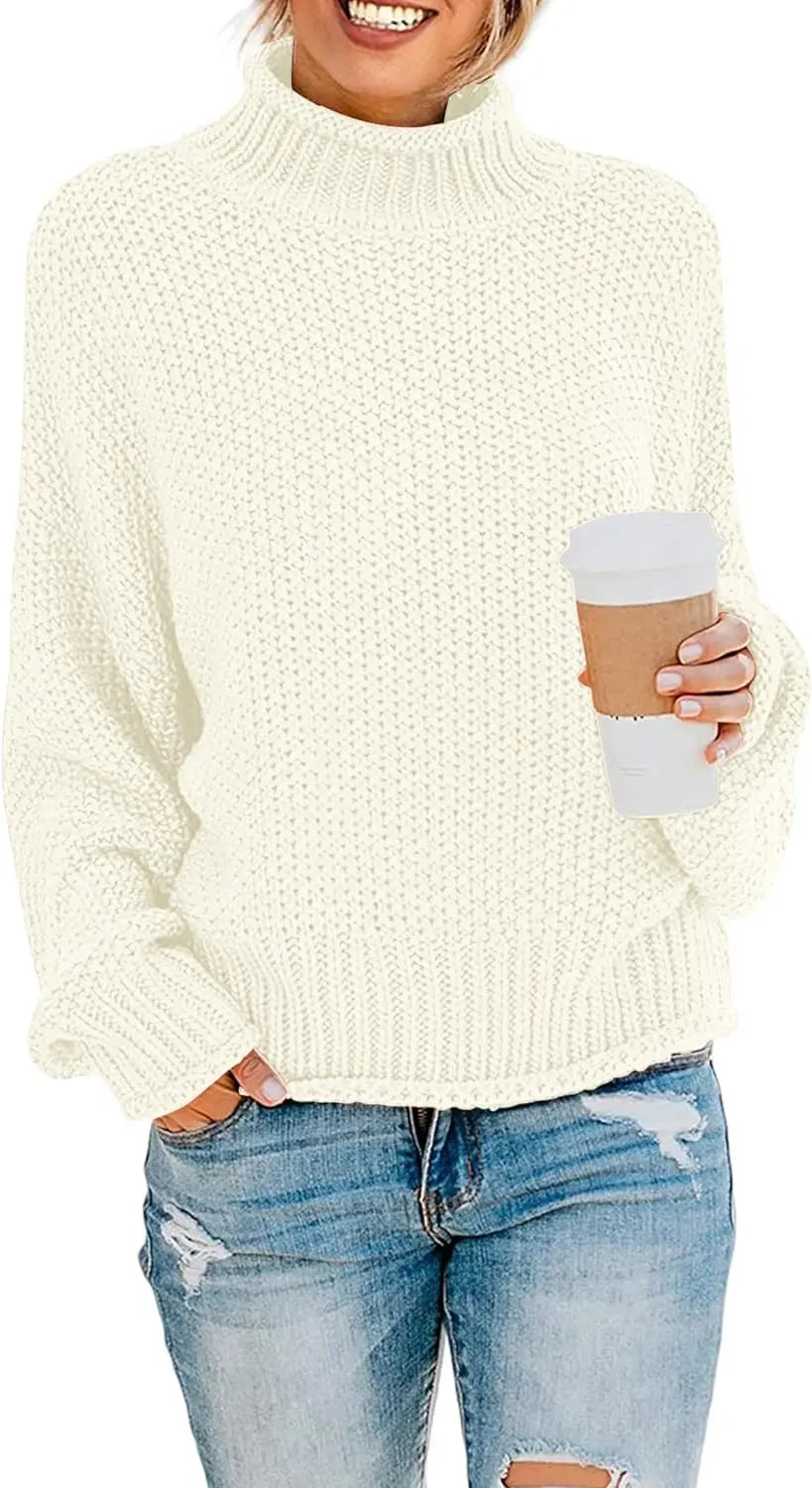 Women's Turtleneck Batwing Sleeve Oversized Chunky Knitted Pullover Sweater