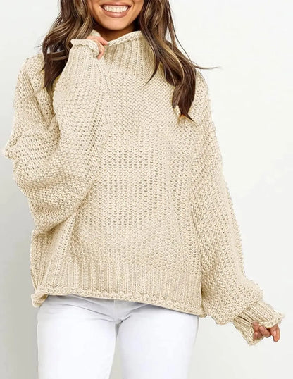 Women's Turtleneck Batwing Sleeve Oversized Chunky Knitted Pullover Sweater