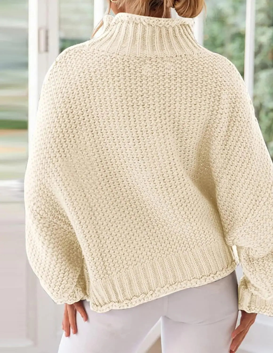 Women's Turtleneck Batwing Sleeve Oversized Chunky Knitted Pullover Sweater