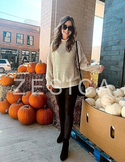 Women's Turtleneck Batwing Sleeve Oversized Chunky Knitted Pullover Sweater