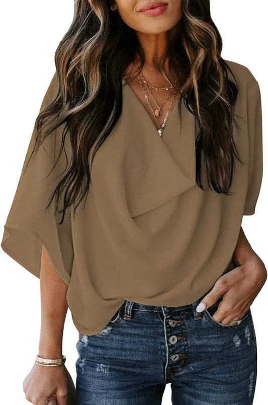 Womens Blouse Short Sleeve Chiffon Top