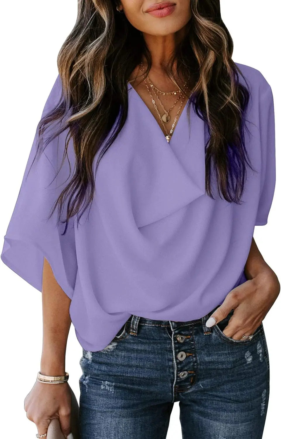 Womens Blouse Short Sleeve Chiffon Top