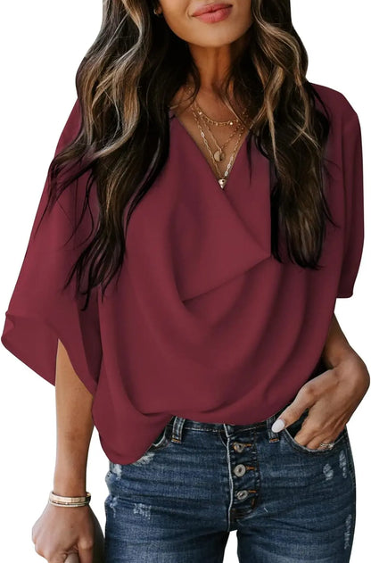 Womens Blouse Short Sleeve Chiffon Top