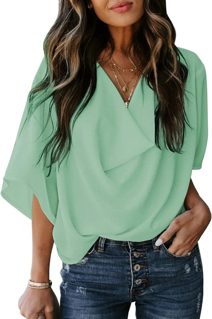 Womens Blouse Short Sleeve Chiffon Top