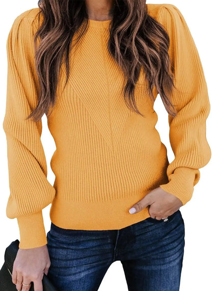 Womens Ribbed Knit Long Sleeve Lantern Sweater