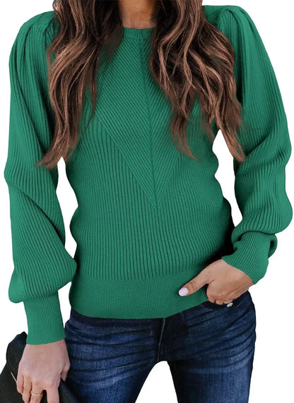 Womens Ribbed Knit Long Sleeve Lantern Sweater