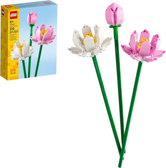 LEGO Lotus Flowers Building Kit, Artificial Flowers for Decoration, Gift for Valentine's Day, Aesthetic Room Décor for Kids, Building Toy for Girls and Boys Ages 8 and Up, 40647 Lego